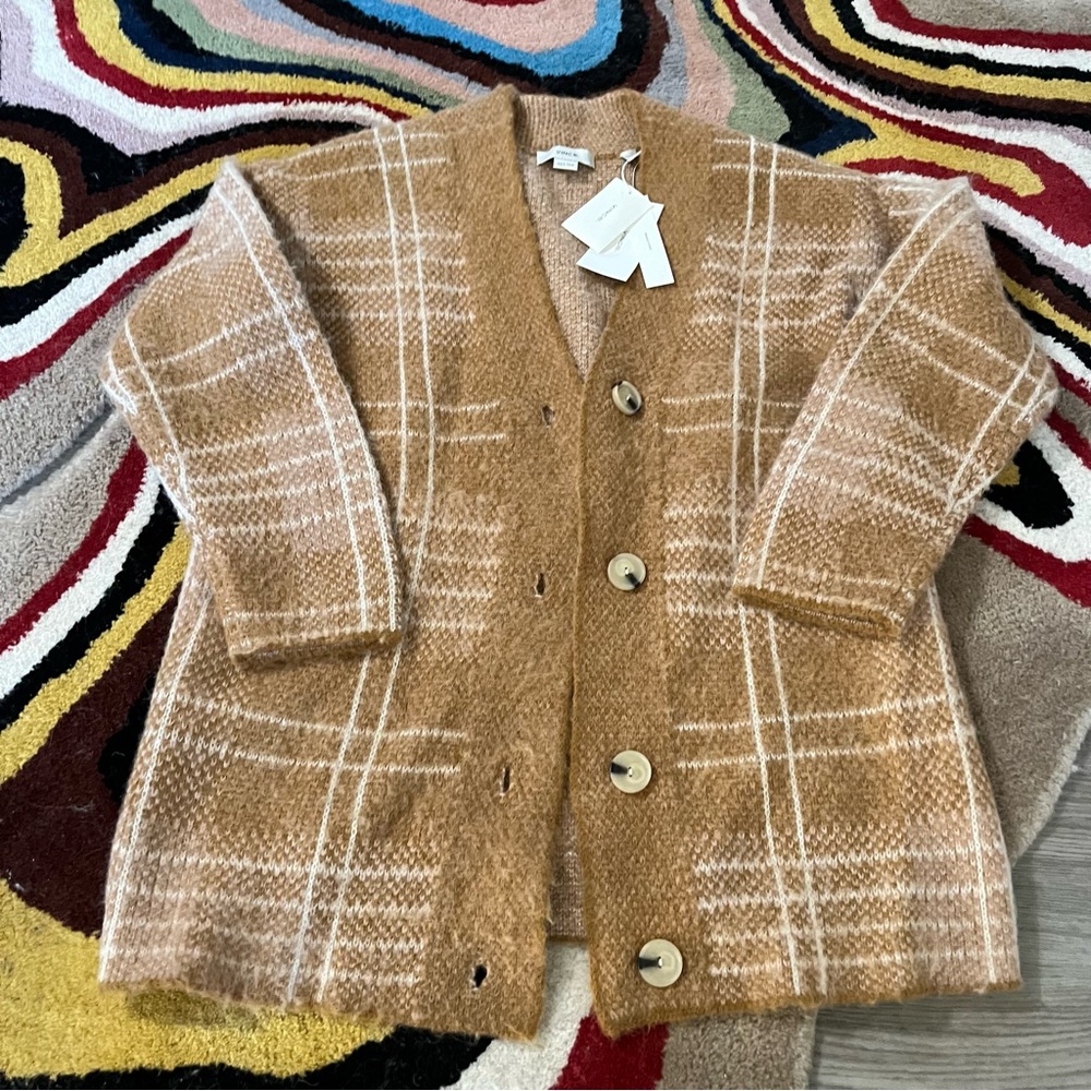 nwt vince xs/s plaid cardigan alpaca wool blend